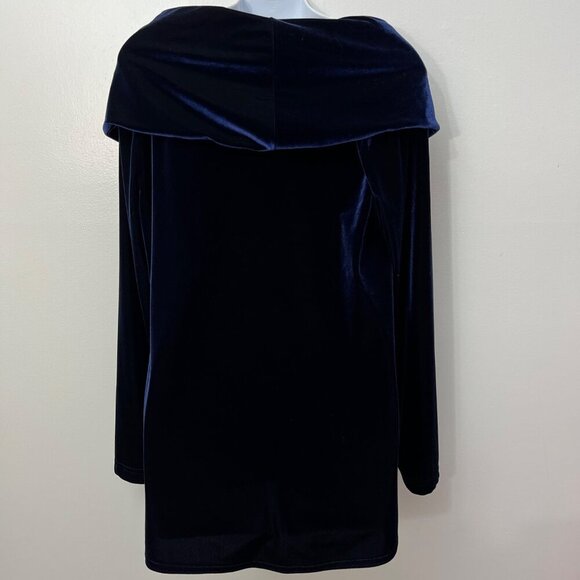 Sno Skins Womens Medium Blue Velvet Off-Shoulder Long-Sleeve Top - Picture 3 of 6